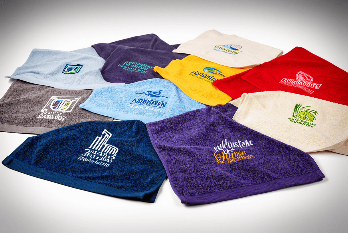 serviettes promotionnelles étalées studio montrant logos